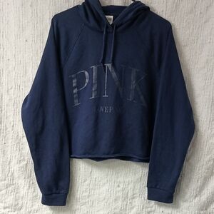 PINK Navy Blue Cropped Hoodie L